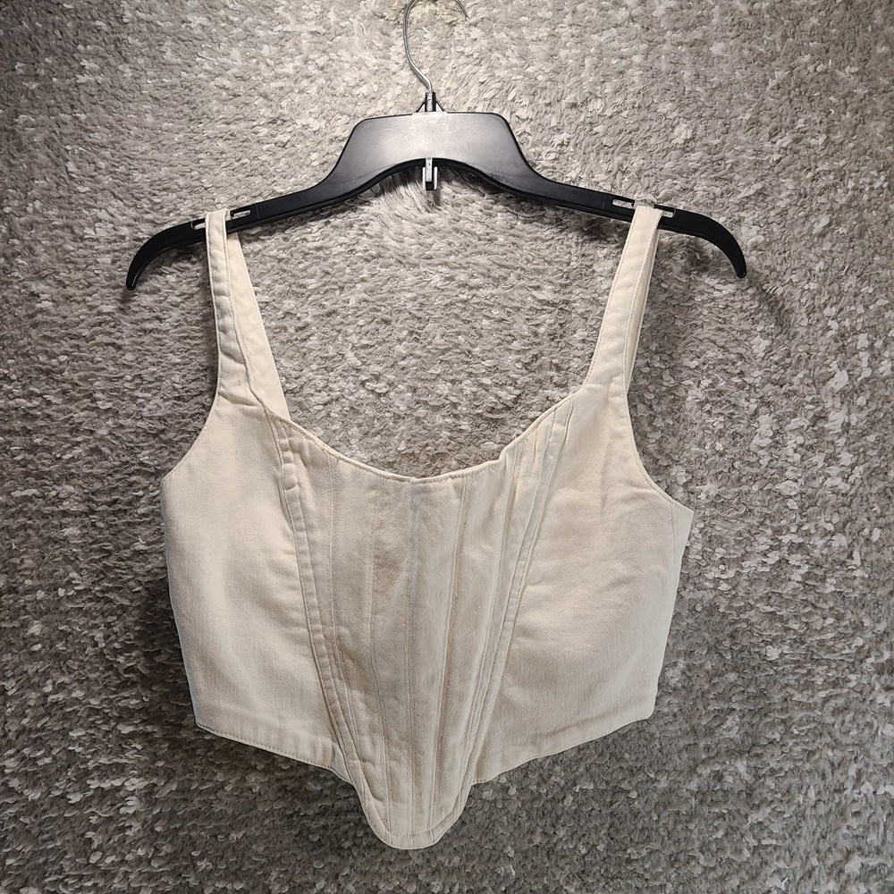 Zara Women's Size‎ Small Crop Corset Denim Top Back Zip White